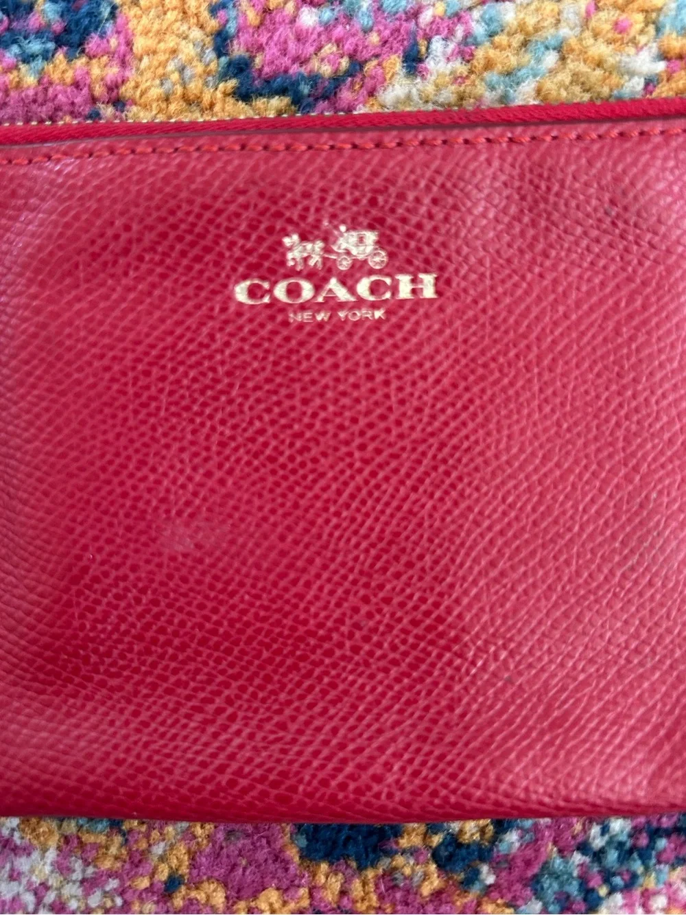 Coach | Women’s Red Leather Top Zip Wristlet Wallet Gold Logo Red Hand Tag OS